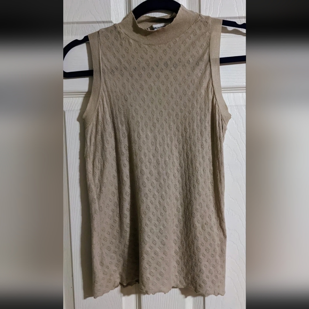 Kor@kor Sleeveless Top S Cotton Light Beige Made in Italy Mock Neck Designer